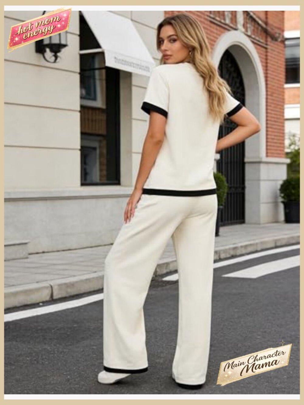 Lightweight Knit Lounge Set Short Sleeve Top Wide Leg Pants Casual Chic - Picture 4 of 6
